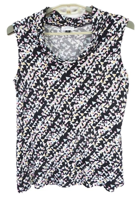 Camiseta sin mangas TAHARI para mujer ligera elástica cómoda de polietileno capucha cuello multicolor Geo M Foto 1 de 4