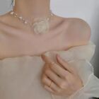 Pearls Rose Choker Necklace Adjustable Clavicular Chain Rose Flower Choker