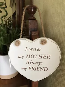Shabby Chic Natural/White Wooden Heart Wall Hanging Plaque Home Sign Gift Mum - Picture 1 of 4