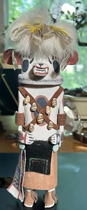 Alte traditionelle Hopi handgeschnitzte weiße Bär Kachina Puppe signiert Mark Bilagody - Bild 1 von 14