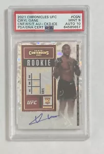 2021 Chronicles Contenders UFC Cyril Gane Cracked Ice /25 Auto PSA 9 Auto 10 RC - Foto 1 di 2