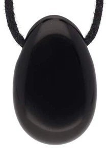 Schwarzer Obsidian Tropfenanhänger mit Baumwollband gebohrt | Edelstein Schmuck - Picture 1 of 6