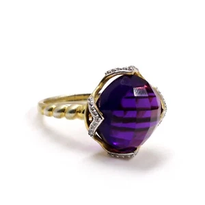 925 Silver Two Tone Wedding Jewelry Natural Purple Amethyst White CZ Ring Size 7 - Picture 1 of 5