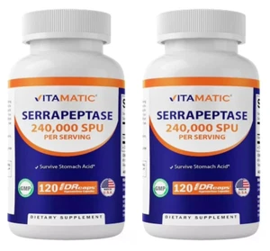 High Potency Serrapeptase 240,000 SPU 2X120 Veggie Caps Gluten-Free/Vegeterian - Picture 1 of 2