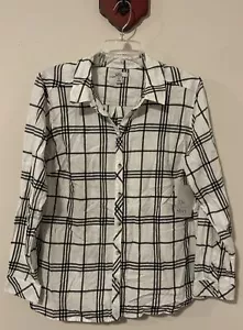 Croft Barrow Womens Petite Large White Plaid Button-Up Classic Shirt NWT! A6311 - Picture 1 of 5