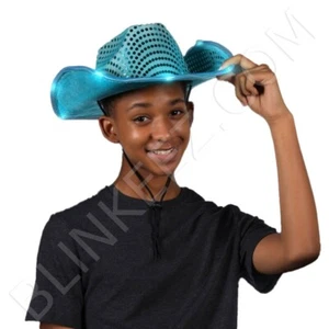 Light Up BLUE COWBOY HAT Country Cowgirl Party Flashing LED BLUE Cowboy Hat - Picture 1 of 9