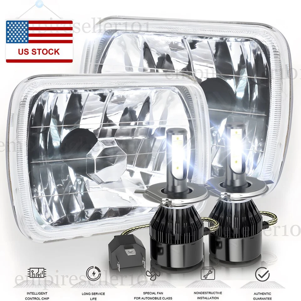 Pair 5x7" 7x6" LED Headlights Hi/Lo Beam For Dodge Ram 50 W/D150 W/D250 W/D350 - Image 1 of 4