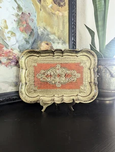 Vtg Small Florentine Tray, Gold & Orange - Picture 1 of 2