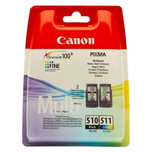 KIT 2 CARTUCCE CANON ORIGINALI PG-510 CL-511 NERA COLORE 2970B010 - Foto 1 di 1
