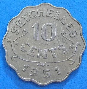 Seychelles 10 Cents Cu-Ni Scalloped Coin, 1951 King George VI, Combined Shipping - Picture 1 of 2