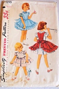 1955 Simplicity #1399 Girl's Dress Apron Size 6 Pattern Skirt Gathers Sunbeam - Picture 1 of 4