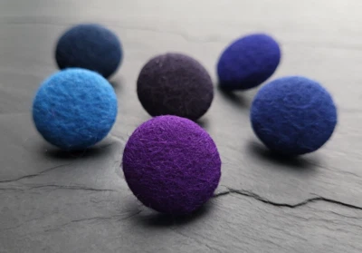 Blue & Purple 100% Wool Felt Fabric Covered 14, 19, 23, 25 or 31mm buttons - Image 1 of 4
