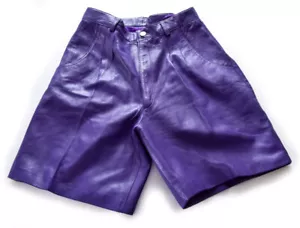 Purple Leather Trouser Shorts BAGAZIO 30 Pleats Bermuda Pants Vintage 1980's - Picture 1 of 10