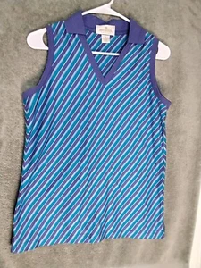 Antigua Womens Activewear Tank Top Size S Blue Purple Stripes Sleeveless Pullove - Picture 1 of 8