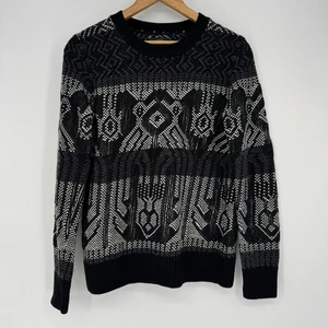 J. Crew Black Label Southwestern Aztec Knit Crew Sweater Womens Small Black Crew - Picture 1 of 7