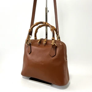 Gucci Bamboo Shoulder Bag Handbag 2way Leather Brown Authentic Rank AB #443 - Picture 1 of 19