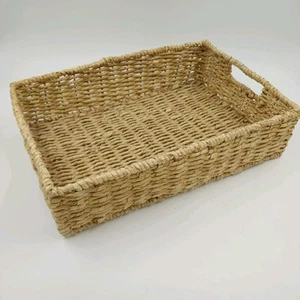 Seagrass Handwoven Rectangular Storage Basket Metal Frame Medium w Handles 18" - Picture 1 of 9