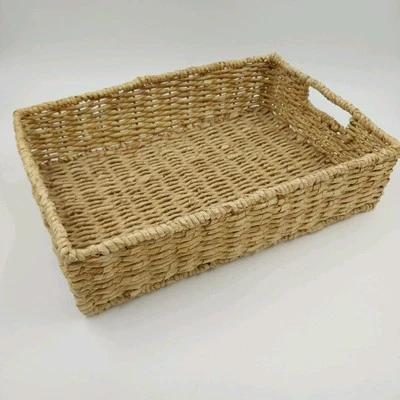 Seagrass Handwoven Rectangular Storage Basket Metal Frame Medium w Handles 18" - Image 1 of 4