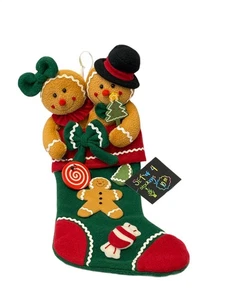 Christmas Stocking Fabric Gingerbread Applique 3D Gingerbread Couple Man Woman - Picture 1 of 4