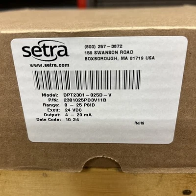 Setra DPT2301-025D-V 0-25 PSID 4-20 MA New In Sealed Package - Image 1 of 3