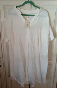 H&M Nuevo con Etiquetas Cómodo Pullover Cambio Túnica Vestido Mezcla Lino Blanco Talla L - Imagen 1 de 3