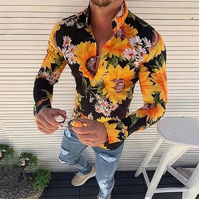 Moda Para hombres Manga Larga Estampado de Flores Camiseta Calce Ajustado Informal Nueva Blusa Prendas para el torso Foto 1 de 4