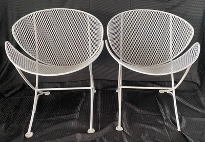 Salterini Mid Century Modern Pair of Orange Slice Wrought Iron Garden Chairs MCM - Image 1 of 4