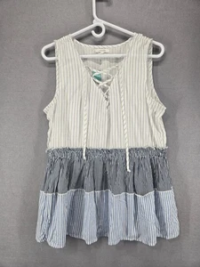 Maurices Women's Sleeveless Top, Lace-Up V-neck, Blue/White Stripe, Large - Picture 1 of 8