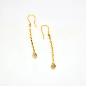 Uncut Polki Diamond Earrings 925 Sterling Silver Gold Plated Earrings - Picture 1 of 6