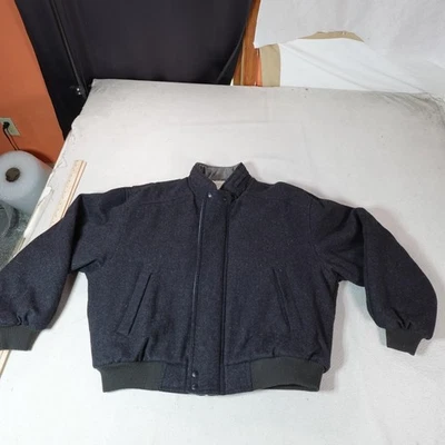 Members Only Stadium Club Jacket Mens 46 Gray Wool Bomber Sherpa Lined Coat Warm - Image 1 of 4