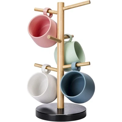 Bamboo Mug Holder Tree with 6 Hooks Coffee Cup Stand Organizer for Kitchen - Image 1 of 4