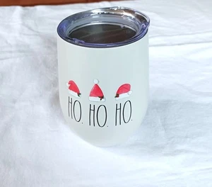 Rae Dunn Weinglas Becher HO HO HO Weihnachten Edelstahl mit Deckel Neu - Bild 1 von 3