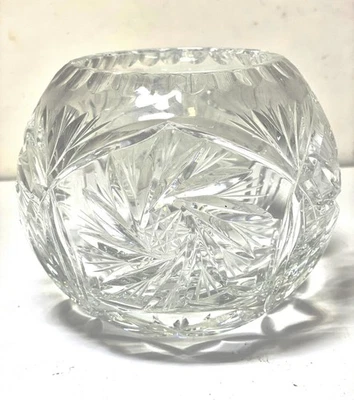 Cuenco rosa 24% cristal plomo diseño "rueda de pasador" corte a mano Polonia Foto 1 de 4