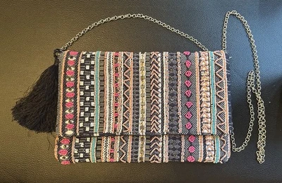 LA SERA By FRANCHI Beaded Tapestry PURSE, Tassel, Crossbody Chain - Image 1 of 4