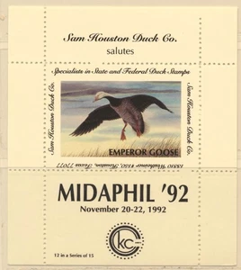USA Sam Houston Duck Company MIDAPHIL '92 Emperor Goose MNH - Picture 1 of 2