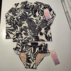 Coolibar Girls Moonlit Tropics Blake Rashguard And Gemma Swim Bottoms Size 4/5 - Picture 1 of 9