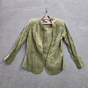 Peck & Peck Women Blazer S Green Solid Linen Open Front Casual - Picture 1 of 5