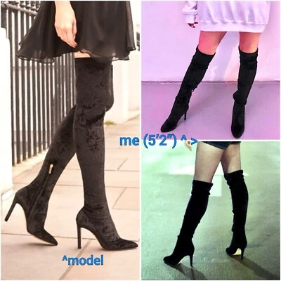 Jimmy Choo Crushed Velvet Over the Knee Boots in Black EU35.5/US5.5 (MSRP $1695) - Image 1 of 4