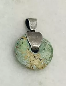 Vintage Sterling Silver 925 Round Raw Turquoise Pendant - Picture 1 of 4