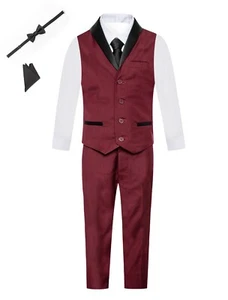 MAGEN KIDS BOYS SHAWL LAPEL VEST TUXEDO SET IN Burgundy 6PCS FROM SIZE 1-14 - Picture 1 of 5