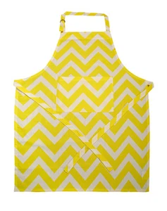 Cotton Apron Chevron Stripes Yellow & White - Picture 1 of 2