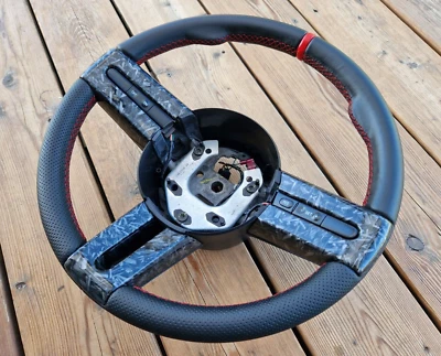 NEW LEATHER 05-09 GT GT500 Ford Mustang Shelby Steering Wheel Carbon 2005-2009 - Image 1 of 4