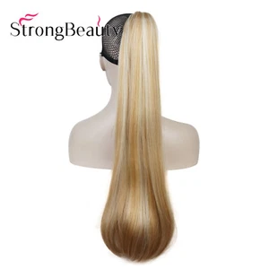 Extensiones de cabello largas y rectas con clip de cola de caballo 26 pulgadas sintéticas - Imagen 1 de 29