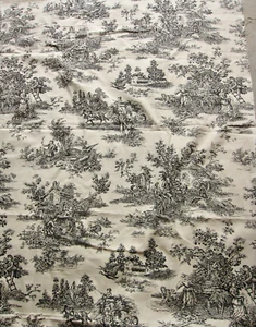 Vintage Toile de Jouy Fabric French Country Scenes Black on Cream 2.5 Yards - Picture 1 of 6