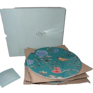 NIB 4 Lenox Accent Plates ~ Sprig & Vine ~ Turquoise ~ 9.25” Luncheon Size - Picture 1 of 6