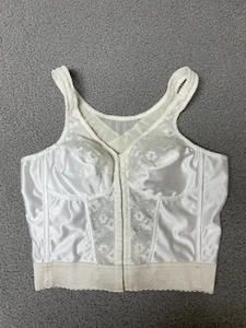 Vintage VANITY FAIR WOMAN Corset Bra Sz 36B White Lace Hook/Eye Front Closures - Picture 1 of 8