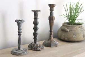3x Kerzenständer Set Gusseisen Grün / Schwarz Ø 11 H 28 cm schwere Qualität - Bild 1 von 4