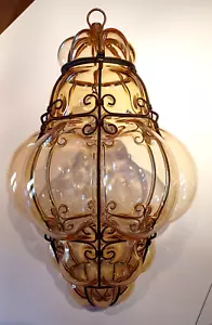 Vintage Murano Seguso Yellow/AmberCaged Glass Pendant Lamp Shade - Picture 1 of 9