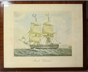 Vintage European Maritime Ship Portrait Lithograph Brick Victorine Framed - Picture 1 of 10
