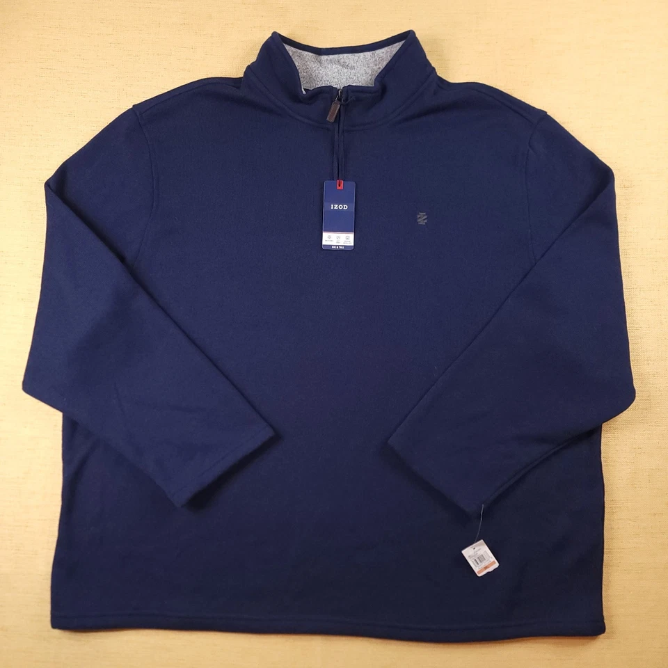 NWT IZOD Men's Advantage Big & Tall 3XL Quarter-Zip Fleece Sweater Navy Blue - Image 1 of 4